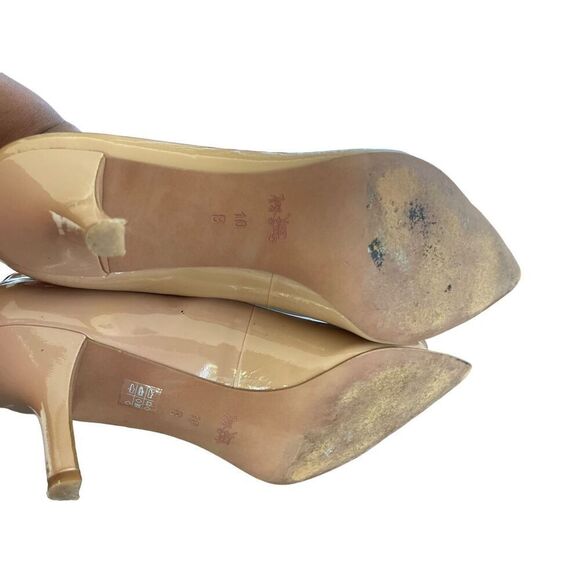 Coach NY Gold plated black tan pointy toe heels patent leather Size 10B Office - Picture 2 of 12